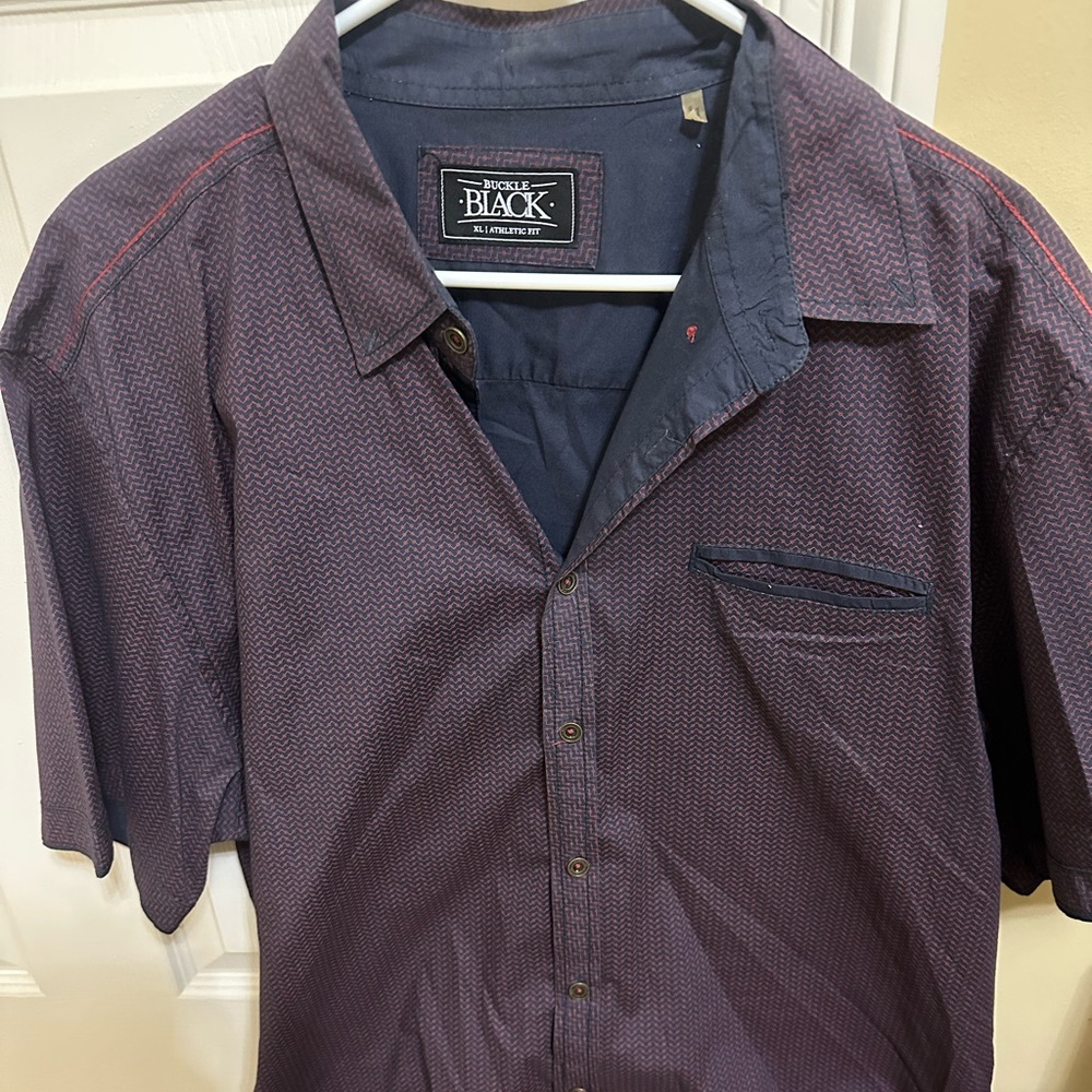 Black Label Men's Maroon and Navy Shirt